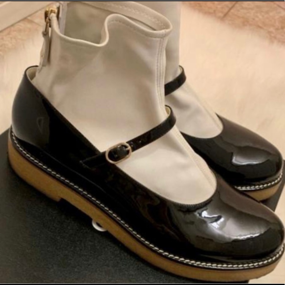 CHANEL Mary Jean Flats Leather Socks